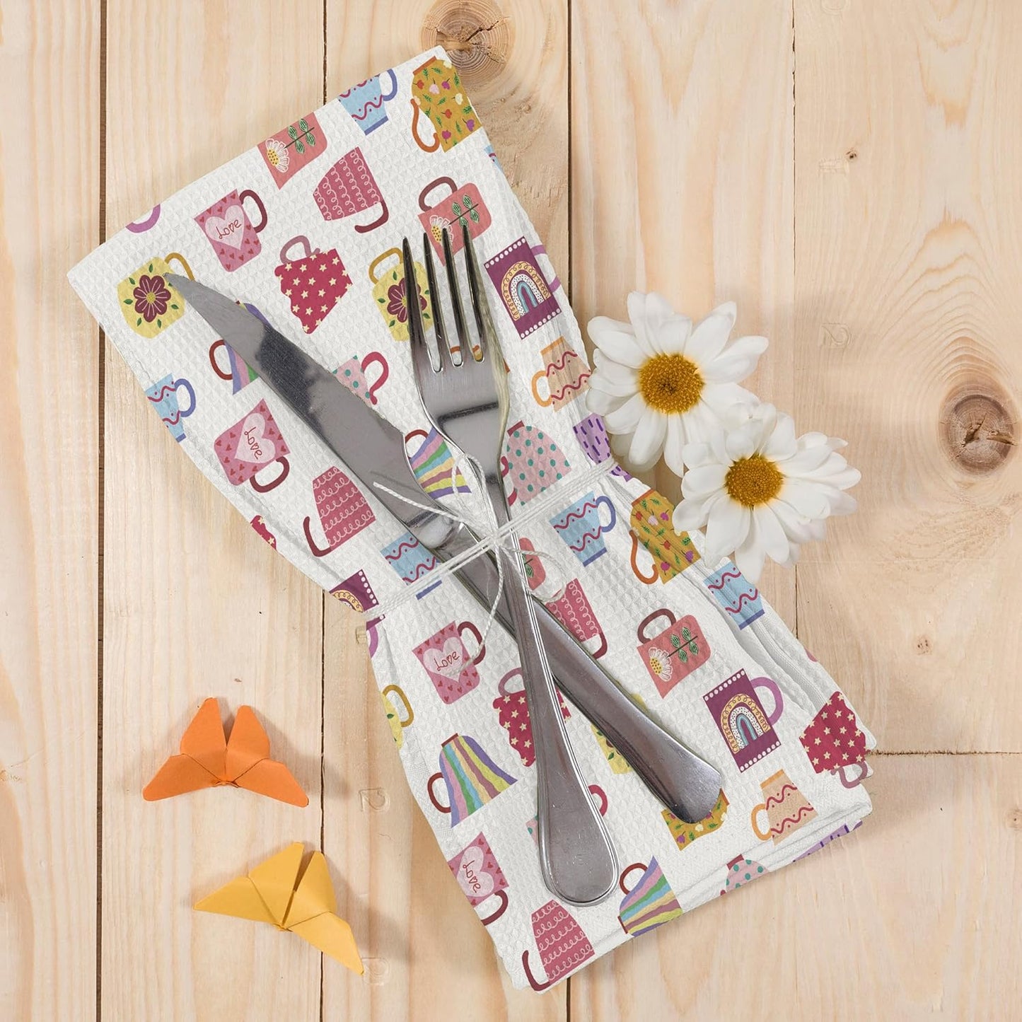 Trendy Teacups Kitchen Dish Towels, Coffee Cups Teapots Kitchen Decor, Aesthetic Garden Tea Lover Gifts for Women Men, Tea Time Hand Towels Kitchen Bathroom Tea Towels Decorations, 16x24inch