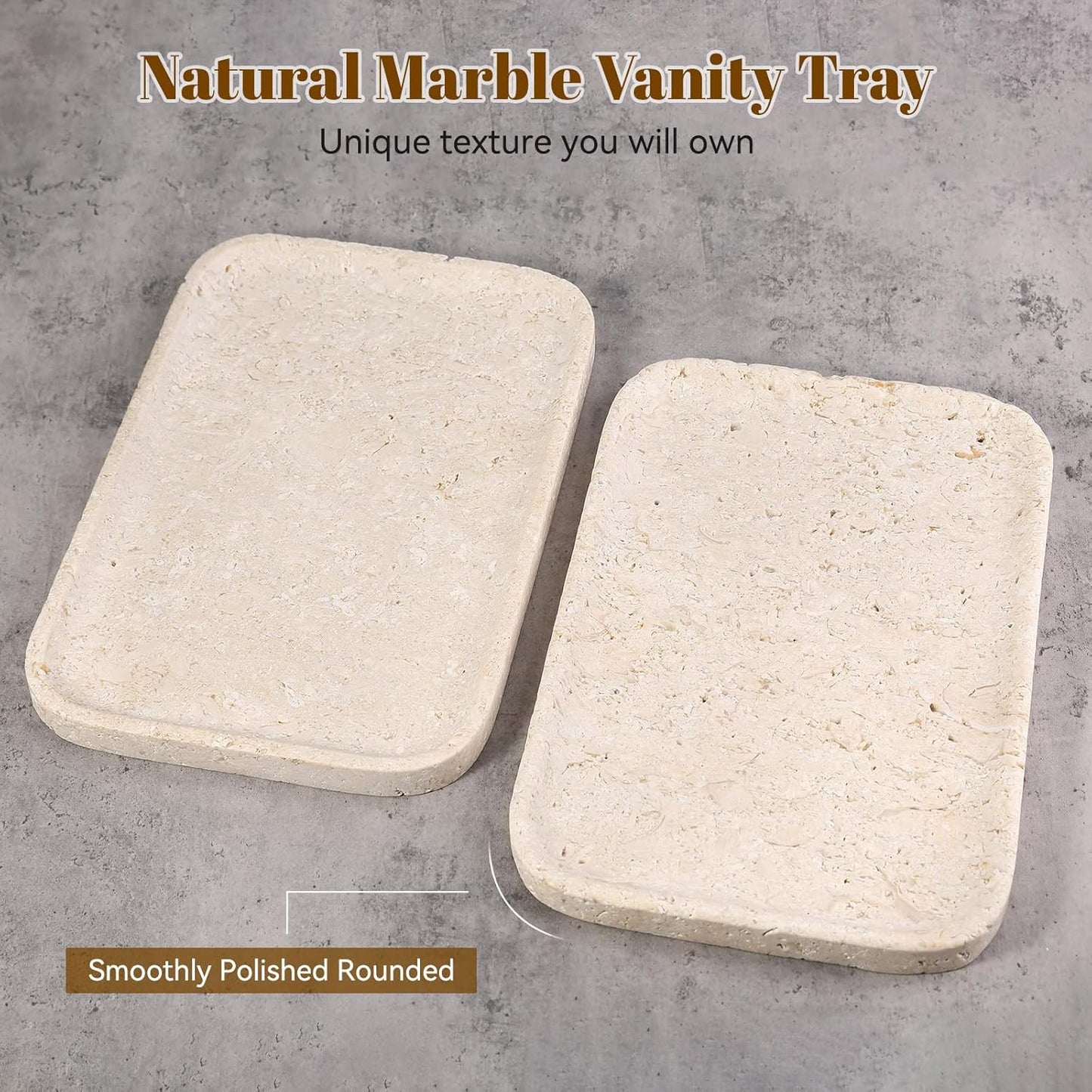 Natural Marble Vanity Tray, 11.8" Marble/Stone Bathroom Tray Countertop, Beige Tray for Decor, Perfume Jewelry Holder, Storage/Organizer for Kitchen Sink