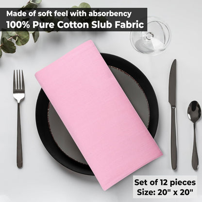Urban Villa Cloth Napkins Set of 12 (20x20 Inches) 100% Cotton Napkins Cloth Washable Soft Durable Reusable Absorbent Table Dinner Napkins Cloth for Hotel Lunch Restaurant Weddings Parties - Pink