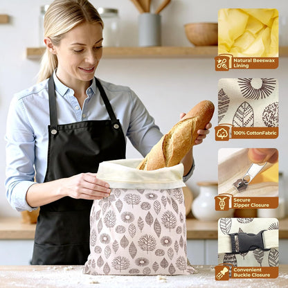 OHIYO Reusable Beeswax Bread Bags for Freezer & Refrigerator, 17"×13" Natural Beeswax-Lined Cotton Storage Bags Airtight Freshness Keeper for Homemade, Bakery Essentials (2 Pack)