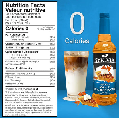 Syruvia Sugar Free Coffee Syrup, Maple Bourbon Pecan Flavored Syrup for Drinks, Lattes, and Desserts – 25.4 fl oz