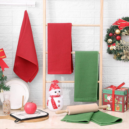 Homaxy 100% Cotton Waffle Weave Kitchen Dish Towels, Ultra Soft Absorbent Quick Drying Cleaning Towel, 13 x 28 Inches, 12-Pack, Red