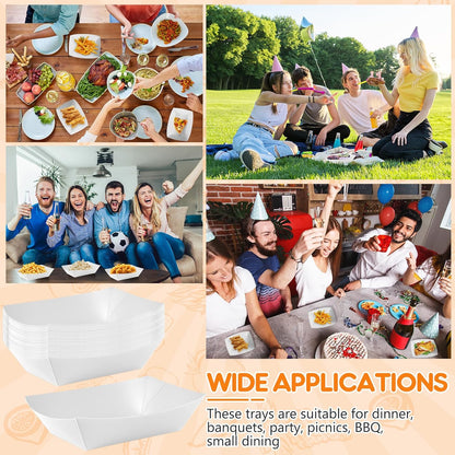 100 Pcs White Paper Food Tray Sturdy Disposable Food Boats Nacho Plates Disposable Serving Snack Trays for Catering, Party Birthday Supplies, and Food Service (White)