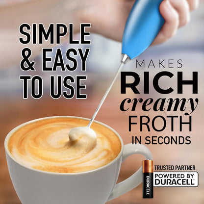 Zulay Kitchen Milk Frother Handheld Electric Whisk with AA Duracell Batteries – Durable Drink Mixer for Coffee, Lattes, Cappuccinos & More - Metallic Blue