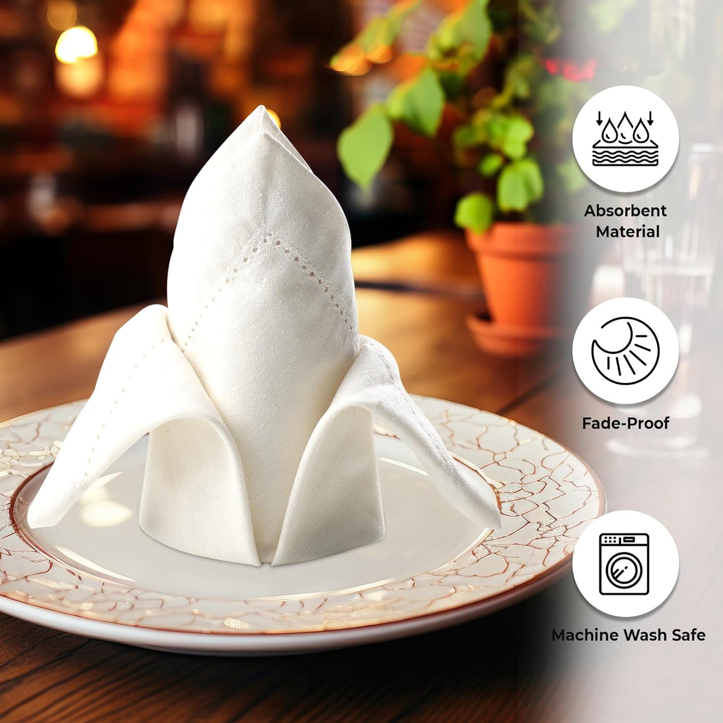 Urban Villa Cloth Napkins Ivory Hemstitch Dinner Napkins Set of 12 (20X20) 100% Cotton Absorbent Washable Durable Reusable Ideal for Hotel Collection Christmas Parties Restaurant Lunch Dinner Napkins