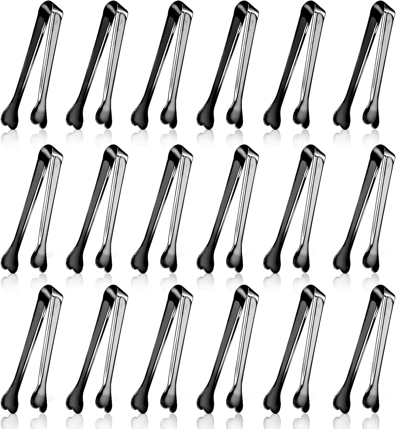 18 Pack Premium Small Serving Tongs, Mini Stainless Steel Appetizer Tongs Black 4.33Inch