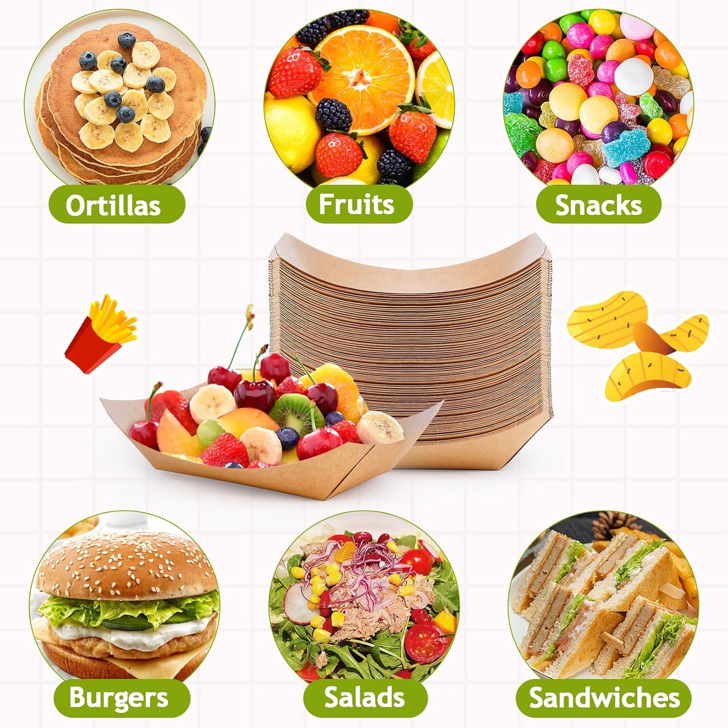 250 Pack Medium Paper Food Boats, 1lb Disposable Brown Kraft Paper Food Trays, Heavy Duty Serving Basket, Disposable Serving Boats for Party Snacks, Nachos, French Fries, Tacos, Popcorn