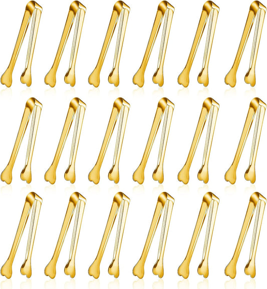 18 Pack Premium Small Serving Tongs, Mini Stainless Steel Appetizer Tongs 4.33Inch Gold