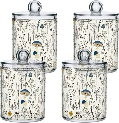 xigua Mushroom Qtip Holder with Lid,2Pack Clear Plastic Apothecary Jars Bathroom Storage Containers for Cotton Swab,Cotton Ball,Floss Picks,Tea,Coffee
