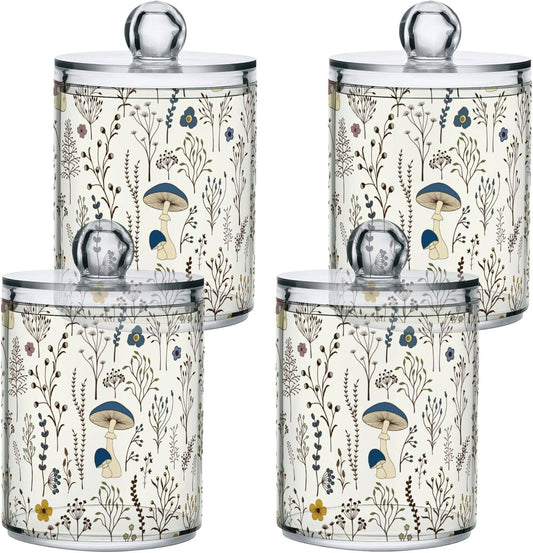 xigua Mushroom Qtip Holder with Lid,2Pack Clear Plastic Apothecary Jars Bathroom Storage Containers for Cotton Swab,Cotton Ball,Floss Picks,Tea,Coffee
