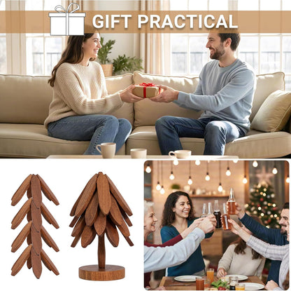 Yuoyar Trivets, Wooden Tree-Shaped Sapeli Wood Drink Trivets Set for Coffee Table, Kitchen Table Decor