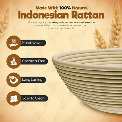 KITTICH Banneton Bread Proofing Basket with Essentials Set, 10 Inch Oval and 9 Inch Round Rattan Baskets with Linen Liners, Perfect for Sourdough Starter Kit - Sourdough Bread Baking Supplies