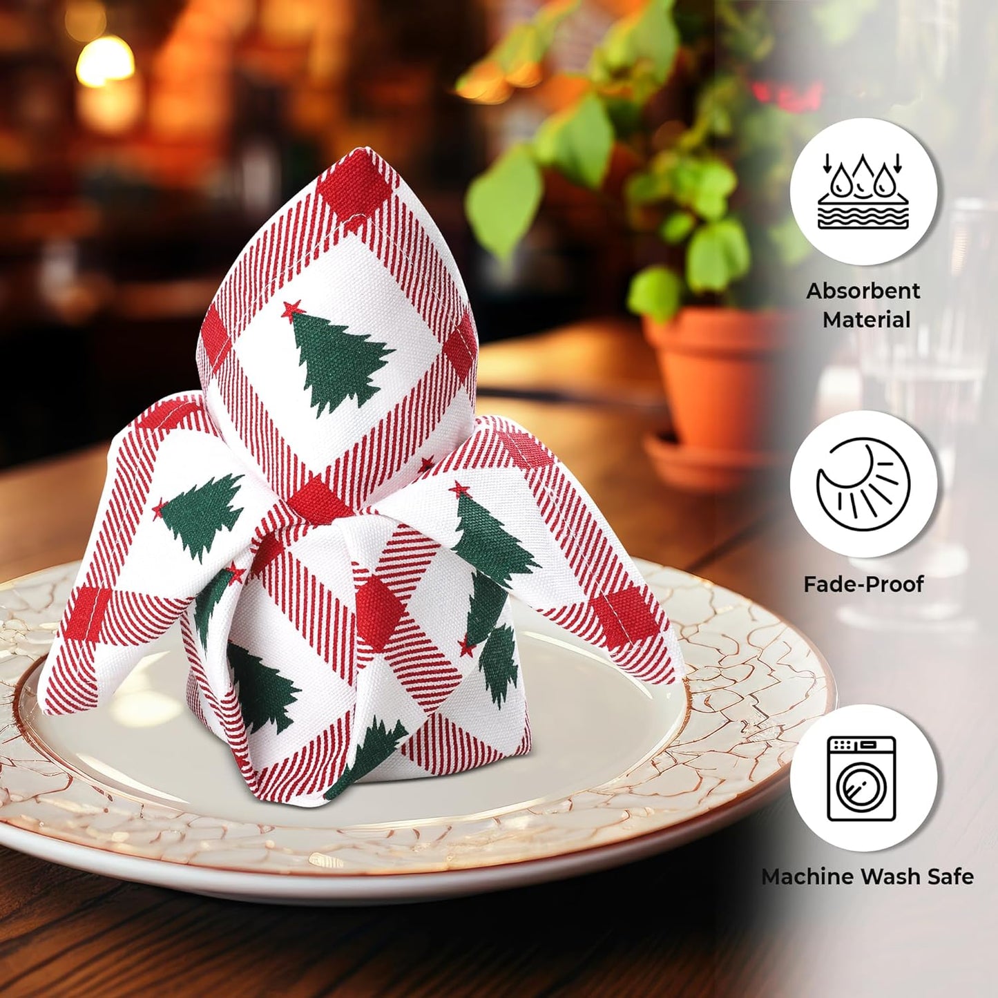 Urban Villa Cloth Napkins Set of 12 20x20 Inches 100% Cotton Napkins Cloth Washable Soft Durable Reusable Absorbent Table Dinner Napkins Cloth for Christmas Parties Hotel Lunch Restaurant – Tree Print