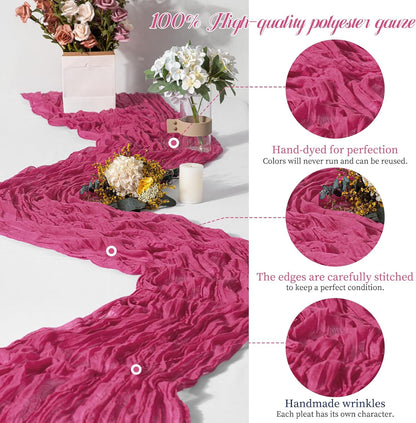 15 Packs Cheesecloth Table Runner Hot Pink,10 Ft Hot Pink Table Runner for Wedding, Rustic Gauze Boho Decoration for Wedding Party Bridal Shower,21.5x120in