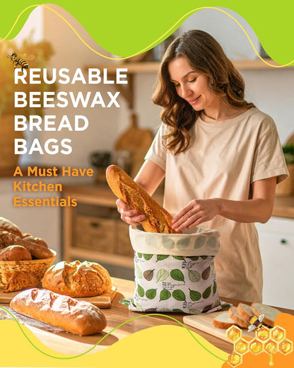 Beeswax Bread Bags for Homemade Sourdough, Sourdough Bread Bag with Zipper, 2 Pack Cotton Large Airtight Food Storage Bags to Keep Fresh