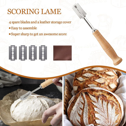 Banneton Bread Proofing Basket - Rattan Proofing Baskets for Sourdough Bread | Banneton Baskets Bowls with Linen Liners for Artisan Homemade Bread Baking (9 inch & 10 inch Basket with Baking Supplies)