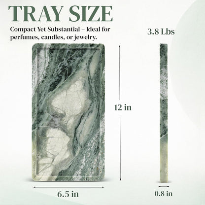 Green Marble Tray – 12" x 6.5" Decorative Vanity Tray for Bathroom, Countertop, Jewelry, Candles, Kitchen | Natural Stone Organizer for Makeup, Perfume, Skincare & Home Décor