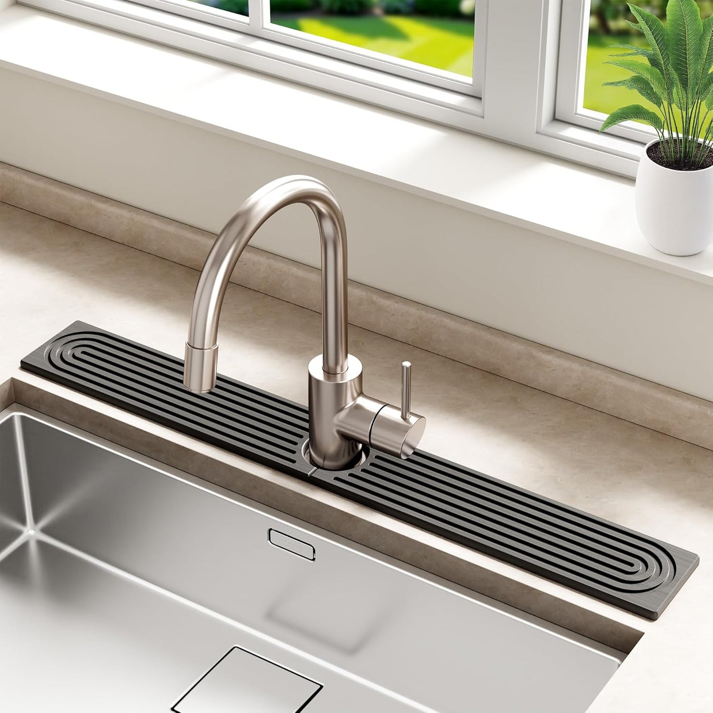 Stone Faucet Mat for Kitchen Sink - Quick Dry Diatomite Sink Splash Guard, Prevents Moisture Buildup & Water Stains, Water Absorbing Stone Tray for Bathroom Countertop (Dark Gray, 30" x 4")