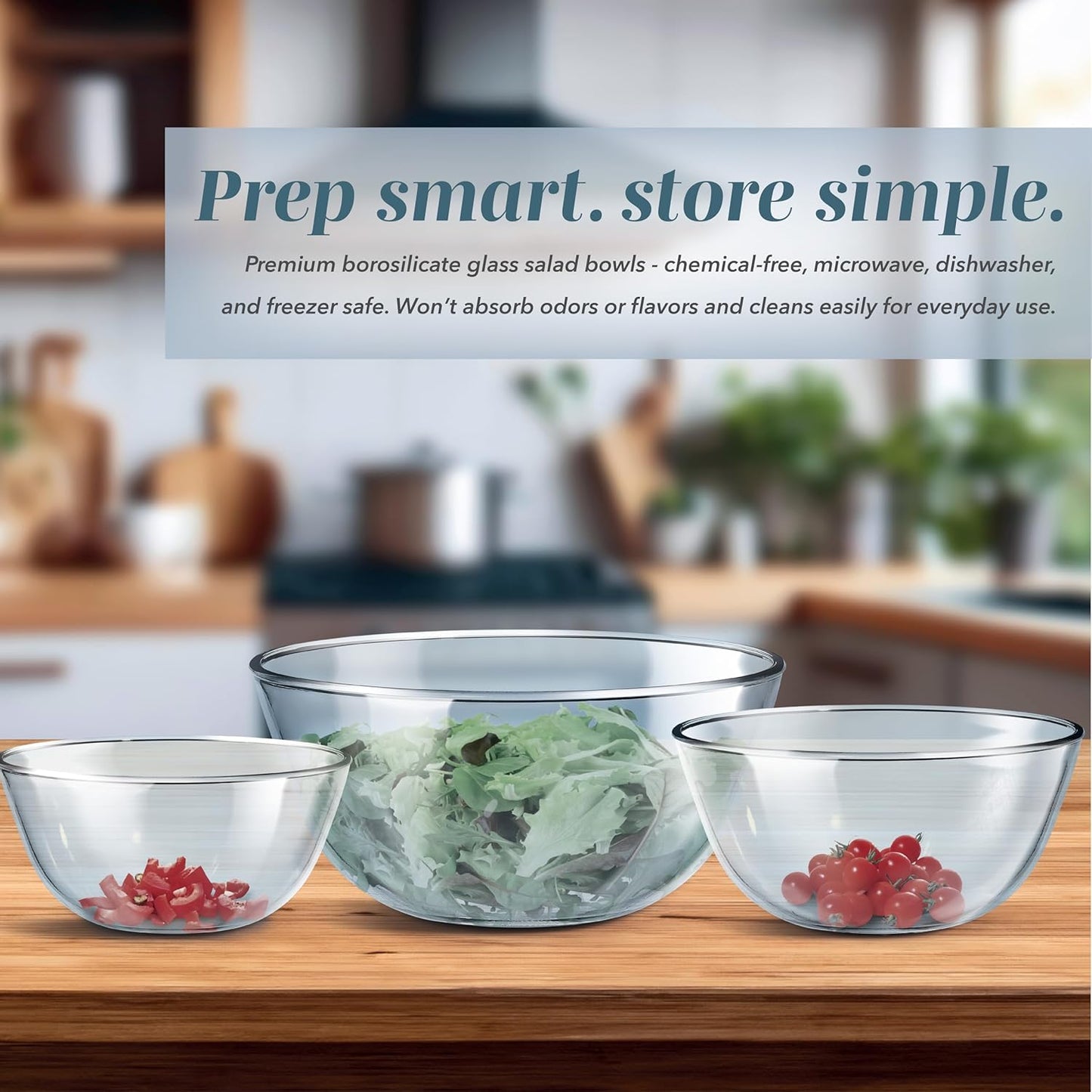 COOK WITH COLOR 12 Pc Glass Mixing Bowl Set with Lids – Borosilicate Glass Nesting Bowls for Cooking, Baking and Meal Prep, Colored Blue