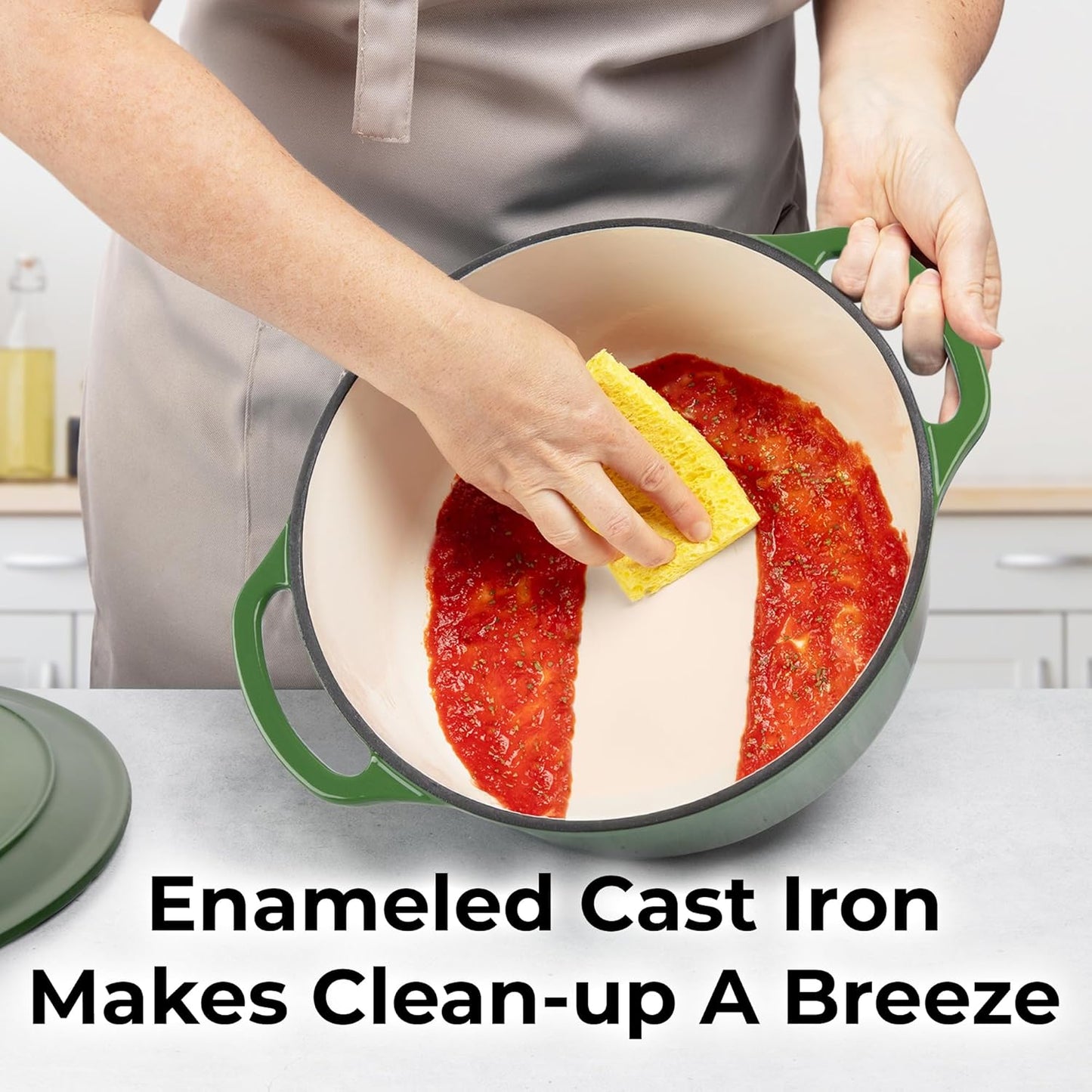 Zulay Kitchen 6 Quart Enameled Cast Iron Dutch Oven Pot with Lid – Premium Durability & Oven Safe up to 500°F – Heavy Duty Cookware Perfect for Bread Baking, Stews, Braising & Roasting – Green