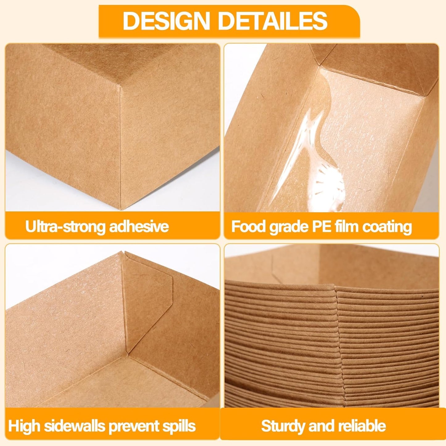 200 Pack 2lb Kraft Paper Food Boats, Disposable Paper Trays Boats for Serving Snack Nachos French Fries Tacos Hot Dog BBQ Popcorn Festivals Party Picnic Wedding