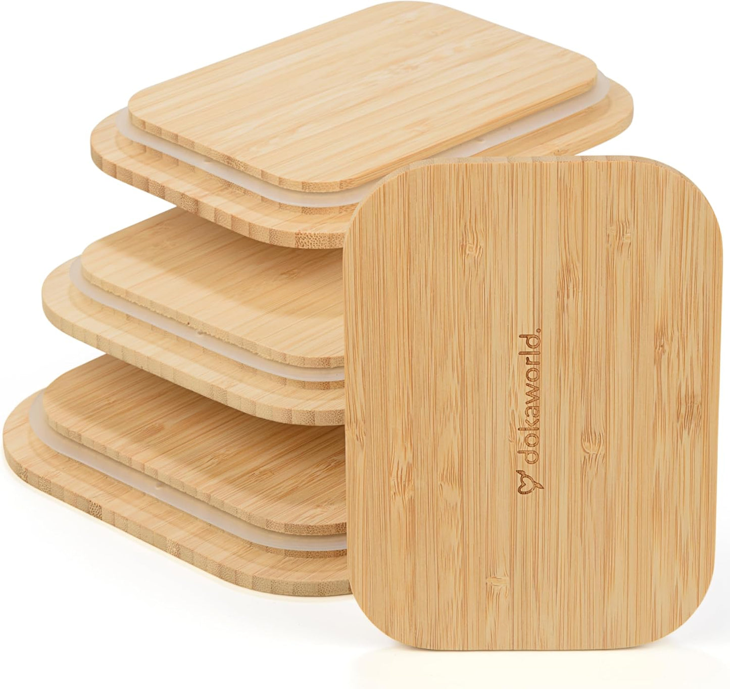 Natural Bamboo Lids Set for Food Storage Glass Containers (4pcs) - Lids are compatible with all Glass Food Storage Containers Sets