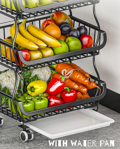 MURRI&MURRDI Fruit Vegetable Storage Baskets with Wheels, 6 Tier Stackable Wire Storage Baskets, Tall Standing Produce Kitchen Rack, Narrow Rolling Cart for Pantry Snack Onion Potato, Black