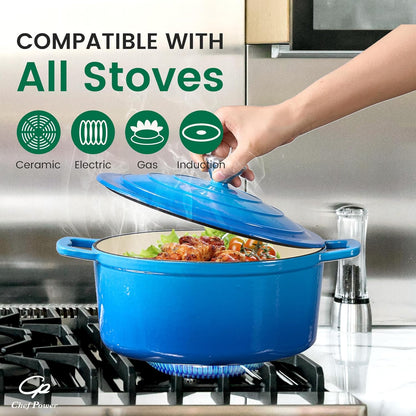 Chef Power Dutch Oven Pot with Lid 5QT, Enameled Cast Iron Dutch Oven for Bread Baking, Braising, Stews, Roasting, Oven Safe Dutch Ovens, Gradient Blue