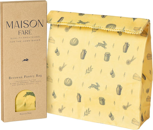 XL Beeswax Bag for Sourdough Bread, Produce & Cheese - Sustainble & Reusable Homemade Food Storage Container Made with Organic Cotton & Beeswax Liner, No Plastic - Keeps Fresh in Fridge & Freezer
