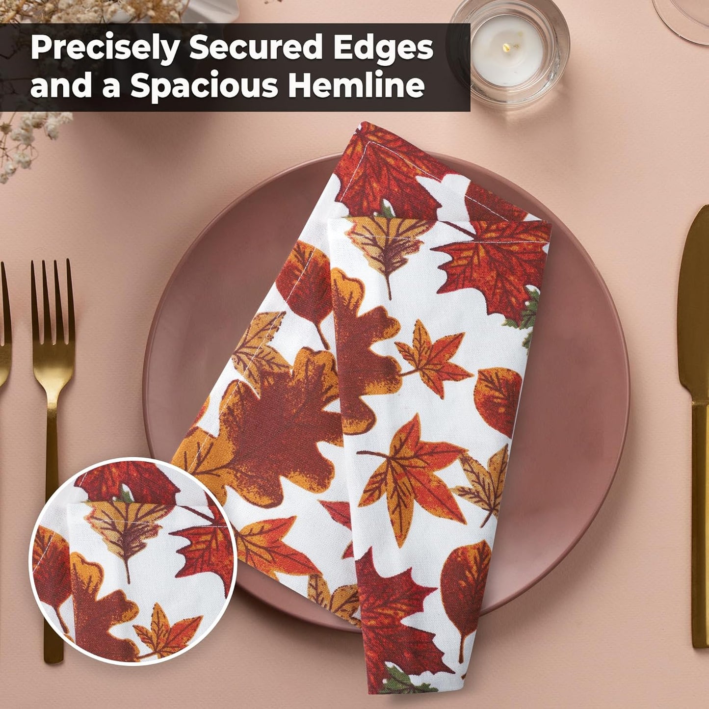 Urban Villa Cloth Napkins Set of 12 20x20 Inches 100% Cotton Napkins Cloth Washable Durable Reusable Absorbent Table Dinner Napkins Cloth for Thanksgiving Hotel Lunch Restaurant Parties – Leaves Print