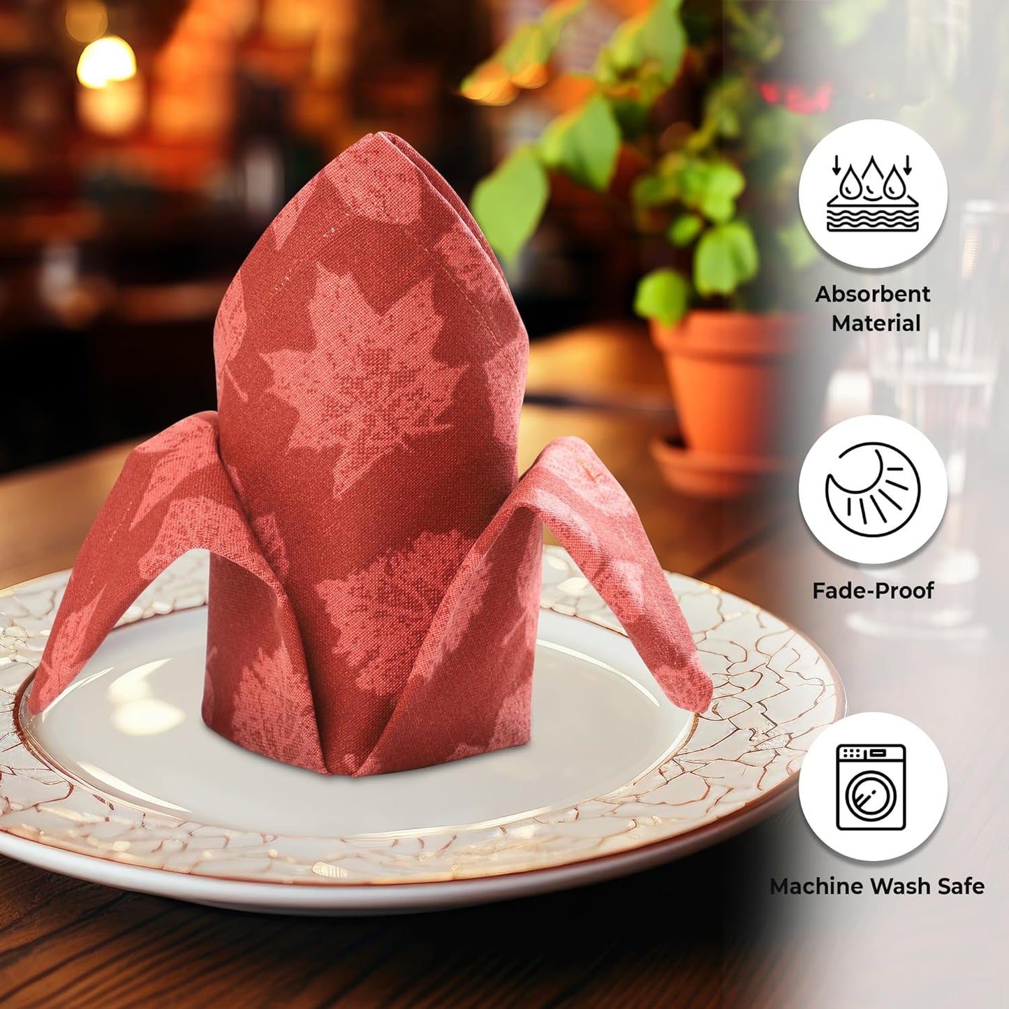 Urban Villa Cloth Napkins Set of 12 20x20 Inches 100% Cotton Napkins Cloth Washable Durable Reusable Absorbent Table Dinner Napkins Cloth for Thanksgiving Hotel Lunch Restaurant Parties – Brown Leaves