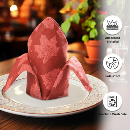 Urban Villa Cloth Napkins Set of 12 20x20 Inches 100% Cotton Napkins Cloth Washable Durable Reusable Absorbent Table Dinner Napkins Cloth for Thanksgiving Hotel Lunch Restaurant Parties – Brown Leaves