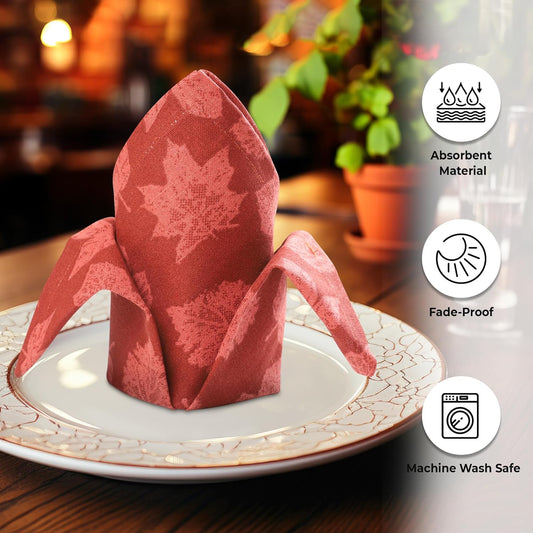 Urban Villa Cloth Napkins Set of 12 20x20 Inches 100% Cotton Napkins Cloth Washable Durable Reusable Absorbent Table Dinner Napkins Cloth for Thanksgiving Hotel Lunch Restaurant Parties – Brown Leaves