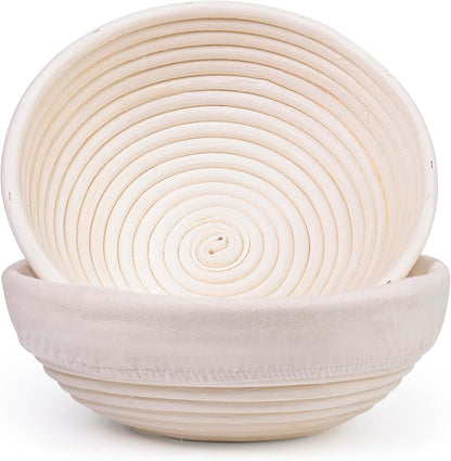 Bread Proofing Baskets Set of 2, Round Shaped Dough Proofing Bowls Linerssourdough starter kit sourdough bread baking supplies Bread (round set 2 9in)
