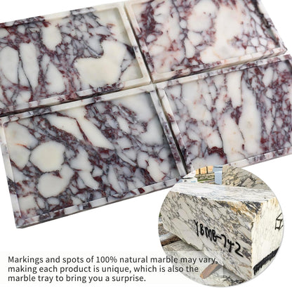 Real Luxurious Natural Marble Vanity Tray Genuine Marble Storage Tray for Home Decor Stone Tray for Bathroom/Kitchen/Vanity/Dresser Non-Resin/Non-Ceramic/Viola Tablet Set