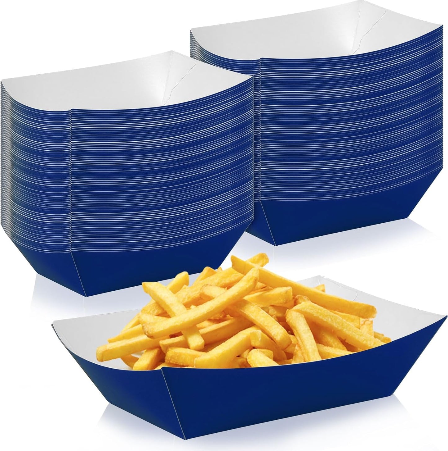 100 Pcs Blue Paper Food Tray Sturdy Disposable Food Boats Nacho Plates Disposable Serving Snack Trays for Catering, Party Birthday Supplies, and Food Service (Blue)