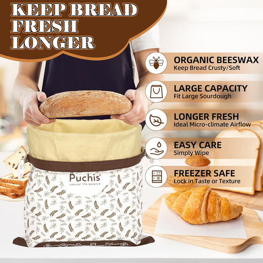 2 Pack XL Cotton & Beeswax Bread Bags for Sourdough & Homemade Bread – Organic Bees vax- Reusable, Eco-Friendly & Food-Safe Storage, 17x13 in, Freezer-Safe Freshness