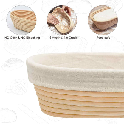 Banneton Bread Proofing Basket set of 3, 9.8 Inch Oval Sourdough Proofing Baskets with Liner,Dough Proofing Bowls,Made of Natural rattan,for Sourdough Bread Baking Supplies