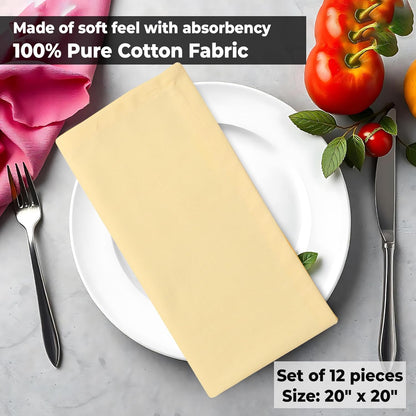 Urban Villa Cloth Napkins Set of 12 (20x20 Inches) 100% Cotton Napkins Cloth Washable Soft Durable Reusable Absorbent Table Dinner Napkins Cloth for Hotel Lunch Restaurant Weddings Parties – Yellow