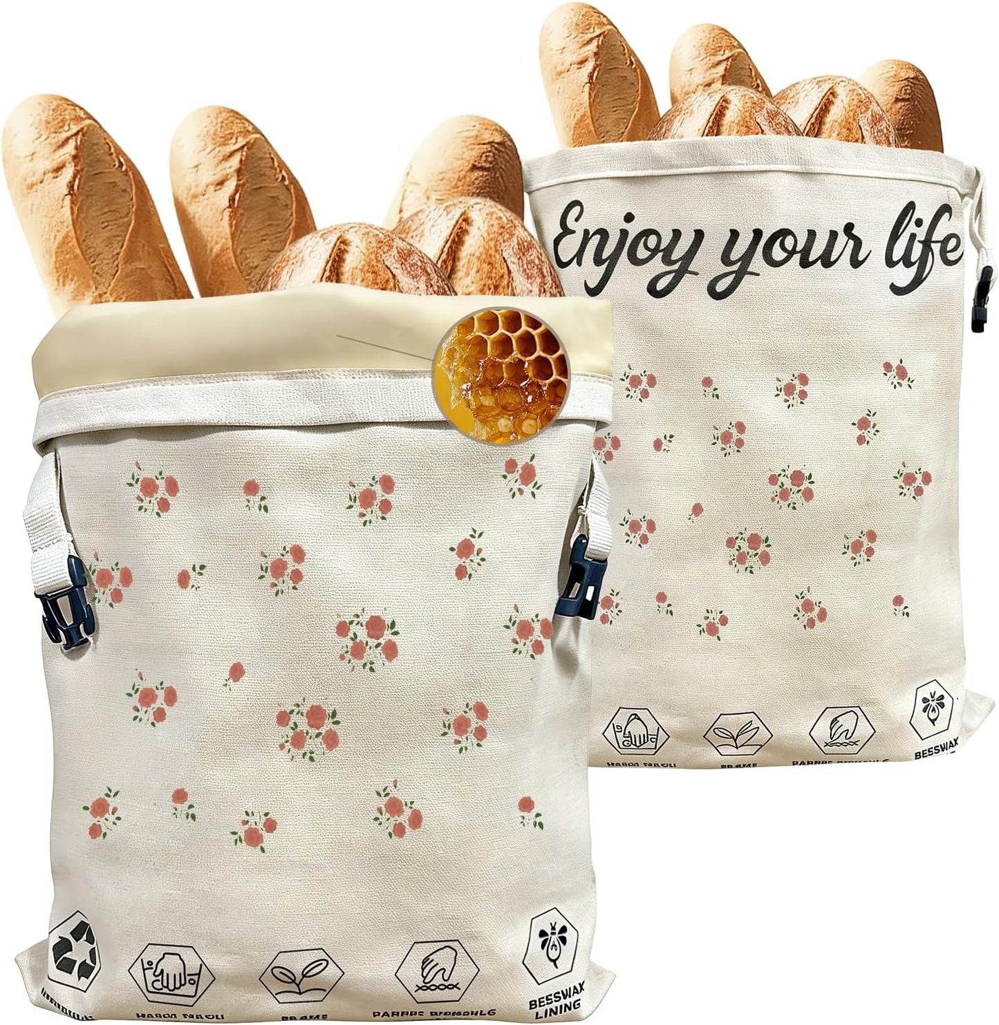 Reusable Beeswax Bread Bags - Large Food Storage for Homemade Loaf & Sourdough - Freezer Safe Eco-Friendly Wraps to Keep Fresh, Paper Bag Alternative, Cloth Box Organizer (13x17in, 2 Pack)