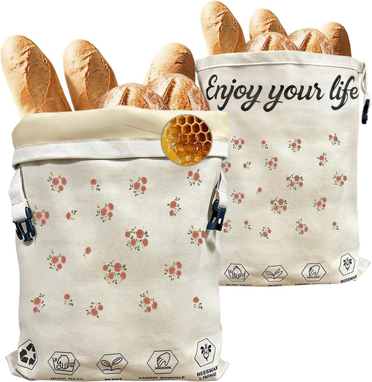 Reusable Beeswax Bread Bags - Large Food Storage for Homemade Loaf & Sourdough - Freezer Safe Eco-Friendly Wraps to Keep Fresh, Paper Bag Alternative, Cloth Box Organizer (13x17in, 2 Pack)