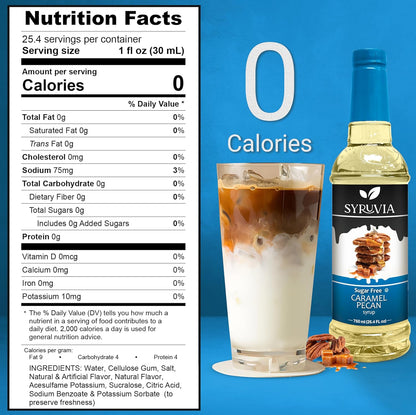 Syruvia Sugar Free Coffee Syrup, Caramel Pecan Flavored Syrup for Drinks, Lattes, and Desserts – 25.4 fl oz