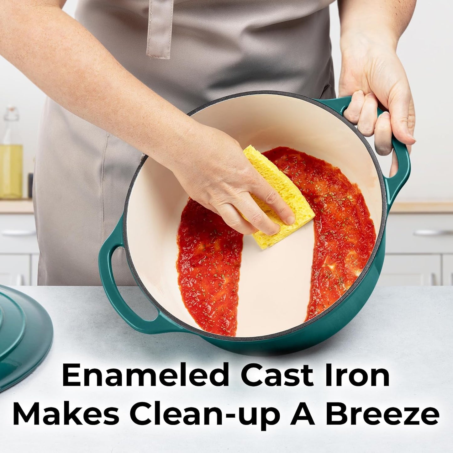 Zulay Kitchen 5 Quart Enameled Cast Iron Dutch Oven Pot with Lid – Premium Durability & Oven Safe up to 500°F – Heavy Duty Cookware Perfect for Bread Baking, Stews, Braising & Roasting – Emerald