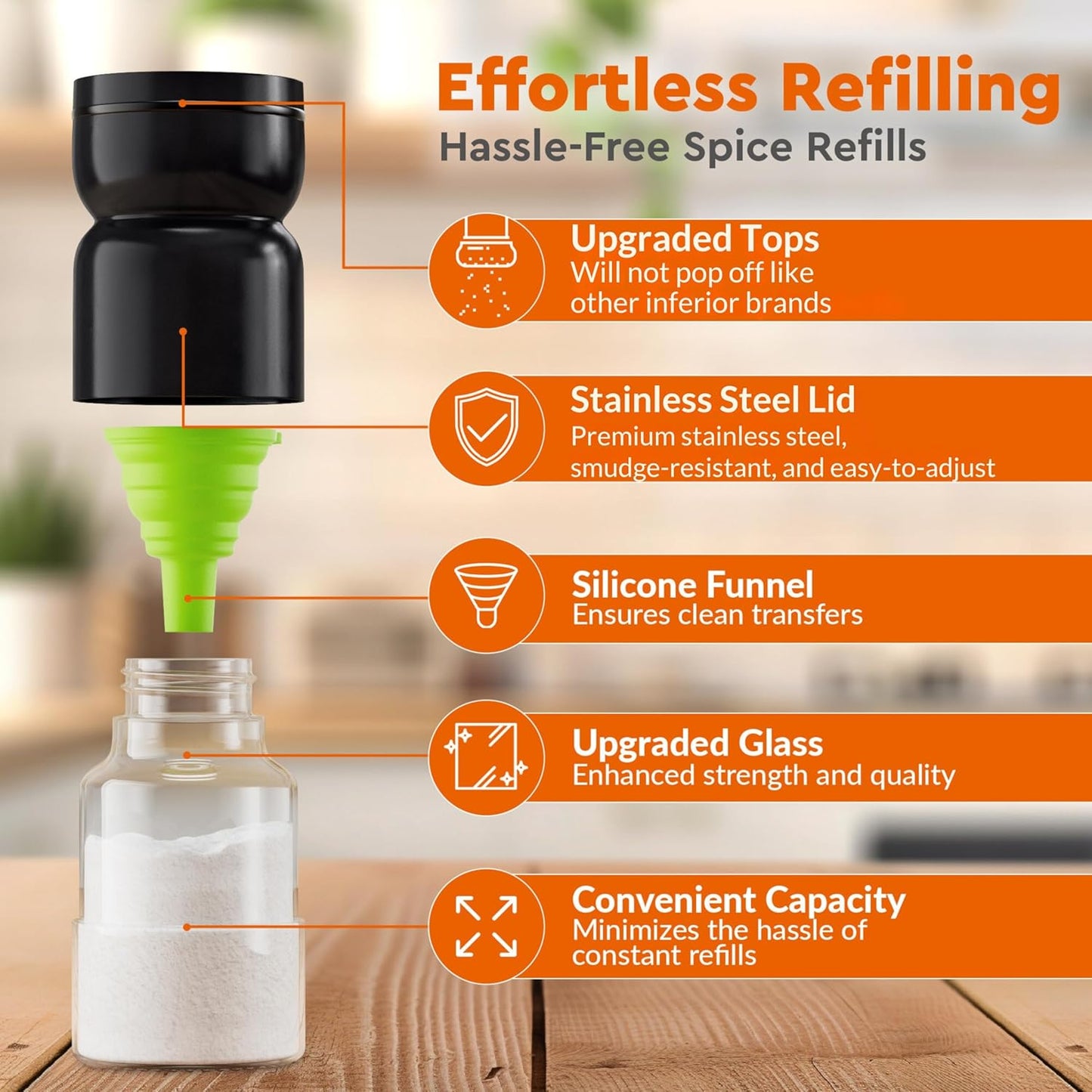 HOME EC Original Salt and Pepper Shakers Set with Adjustable Pour Holes - Black Salt Shaker and Pepper Shaker - Farmhouse Spice dispenser for salts, Ground peppercorn and spices