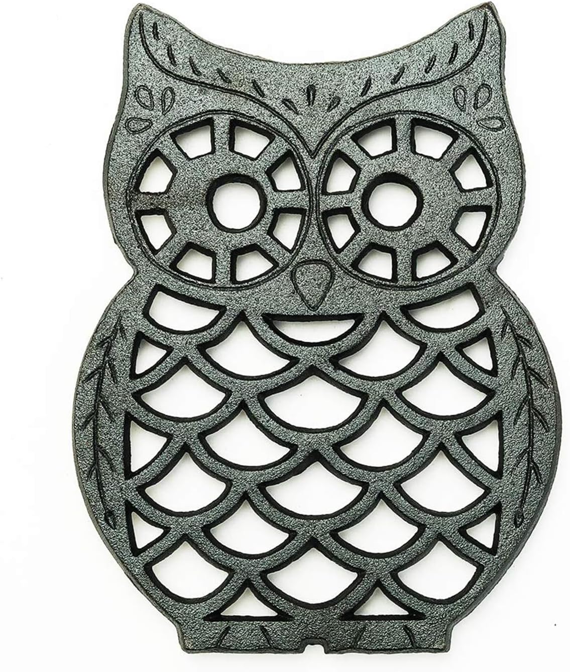 Sungmor Decorative Cast Iron Owl Trivet – Heat-Resistant Vintage-Style Hot Plate for Kitchen Counter or Table – Heavy Duty Metal Trivet with Rubber Feet – Black Rustic Finish