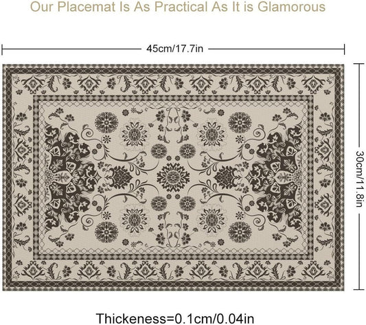 Vintage Floral Placemats Set of 4, 12x18 Inch Rustic Boho Persian Carpet Turkish Tribal Bohemia Holiday Farmhouse Coffee Table Mats for Party Kitchen Dining Decoration