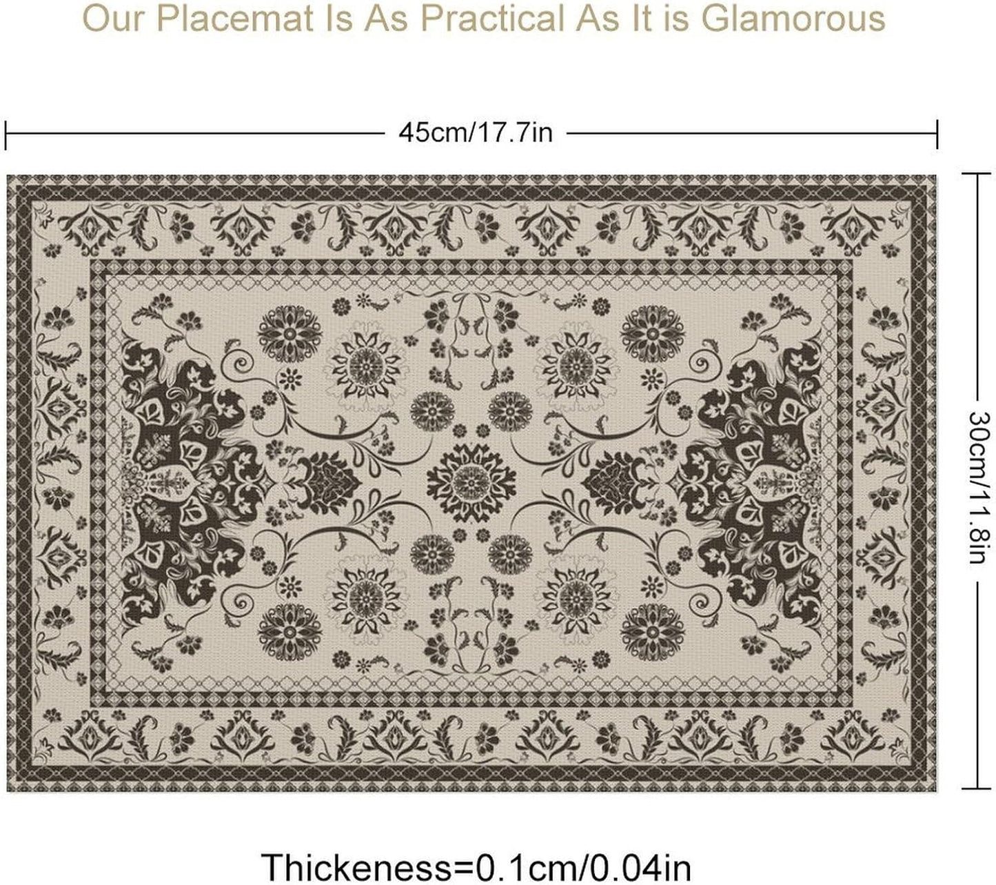 Vintage Floral Placemats Set of 6, 12x18 Inch Rustic Boho Persian Carpet Turkish Tribal Bohemia Holiday Farmhouse Coffee Table Mats for Party Kitchen Dining Decoration