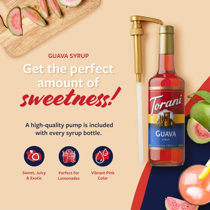 Torani Guava Syrup for Drinks, Flavoring for Iced Tea, Lemonade, Sodas, and Cocktails, Glass Bottle with Pump Included, 25.4 Fl Oz