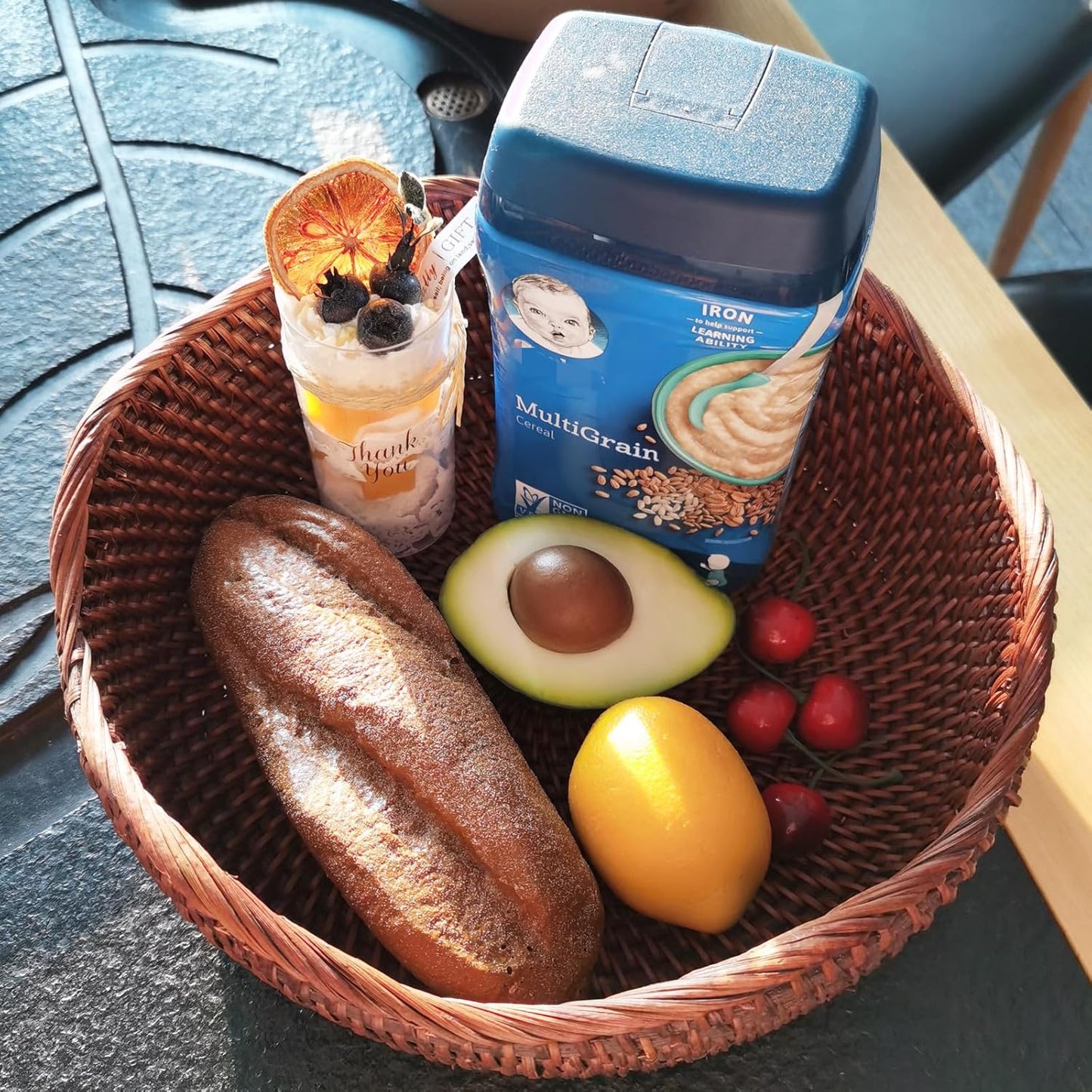 Handmade Rattan Round Fruit Basket Food Storage Bowls Kitchen Organizer Snack Serving Bowl 11 Inch Wavy Edge Circle Tray Basket with 3” Deep Wall, Dark Brown Décor Display Tray Bowl, L