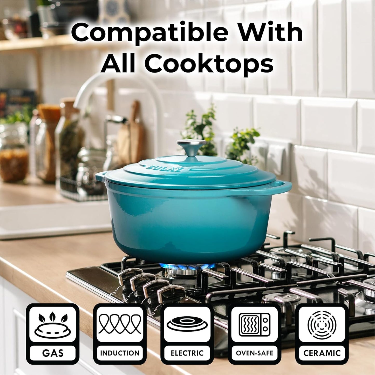 Zulay Kitchen 6 Quart Enameled Cast Iron Dutch Oven with Lid – Premium Durability & Oven Safe up to 500°F – Heavy Duty Cookware Perfect for Bread Baking, Stews, Braising & Roasting – Light Blue